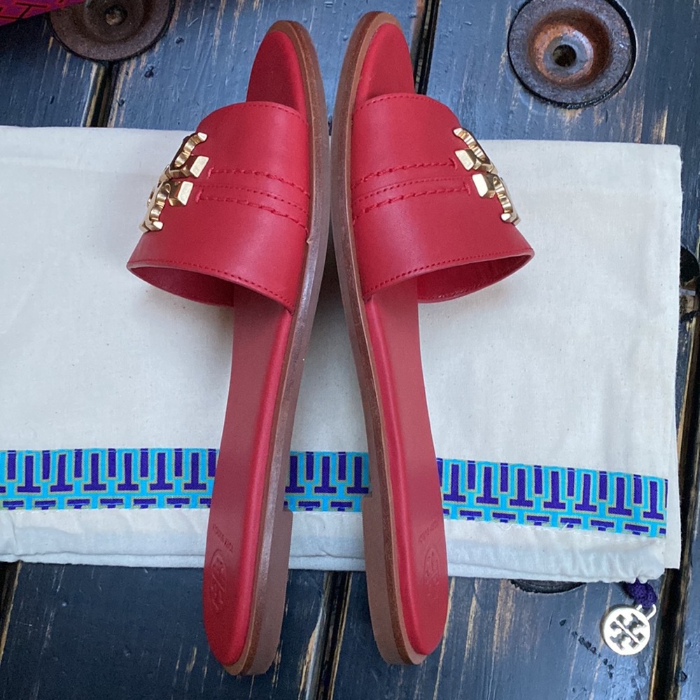 Tory Burch Everly Slides In Red With Gold Logo - image 8
